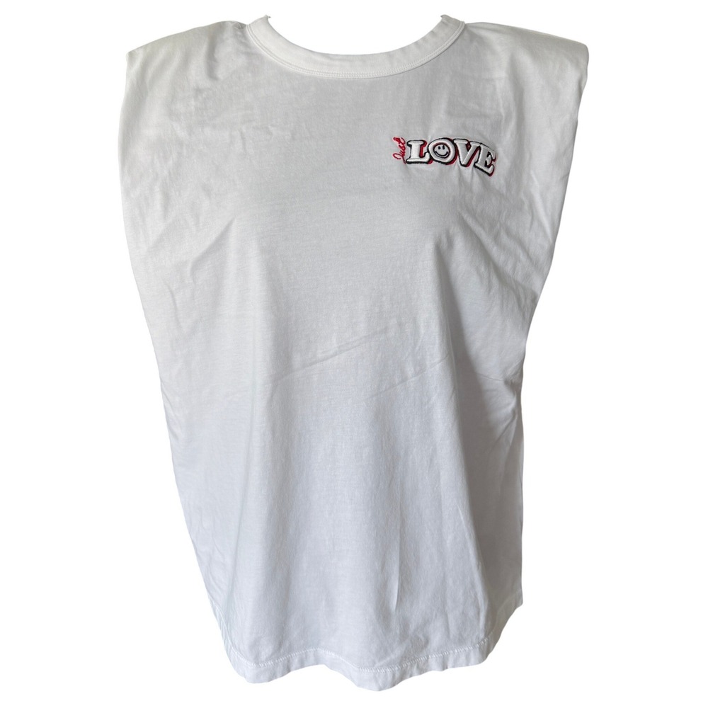 Sandro Paris White Just LOVE Padded Shoulder Muscle Tee Cotton Tank Top Size 3
